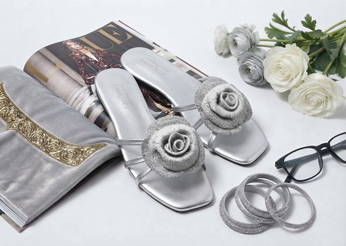 Emerald Rose Crystal Slides – Silver | Sharkstepzy