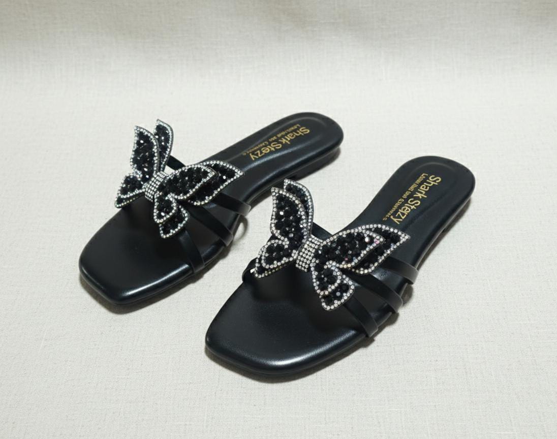 Crystal Butterfly Bow Slides – Pink | Sharkstepzy