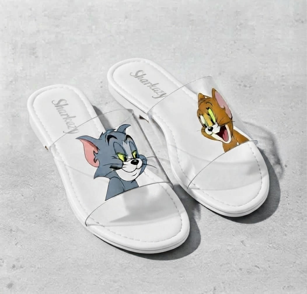 Sharkstepzy Cartoon Comfort Slides – White | Women's Slides