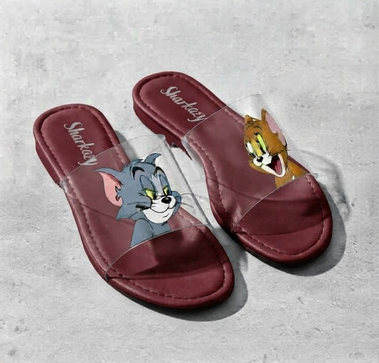 Sharkstepzy Cartoon Comfort Slides – Maroon | Women's Slides