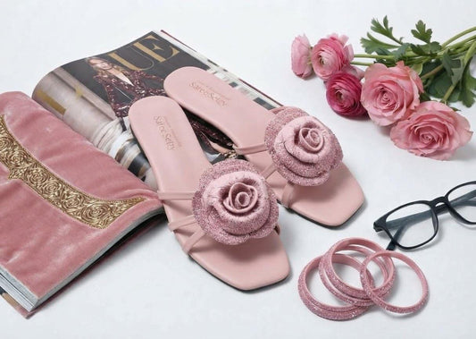 Emerald Rose Crystal Slides – Pink | Sharkstepzy