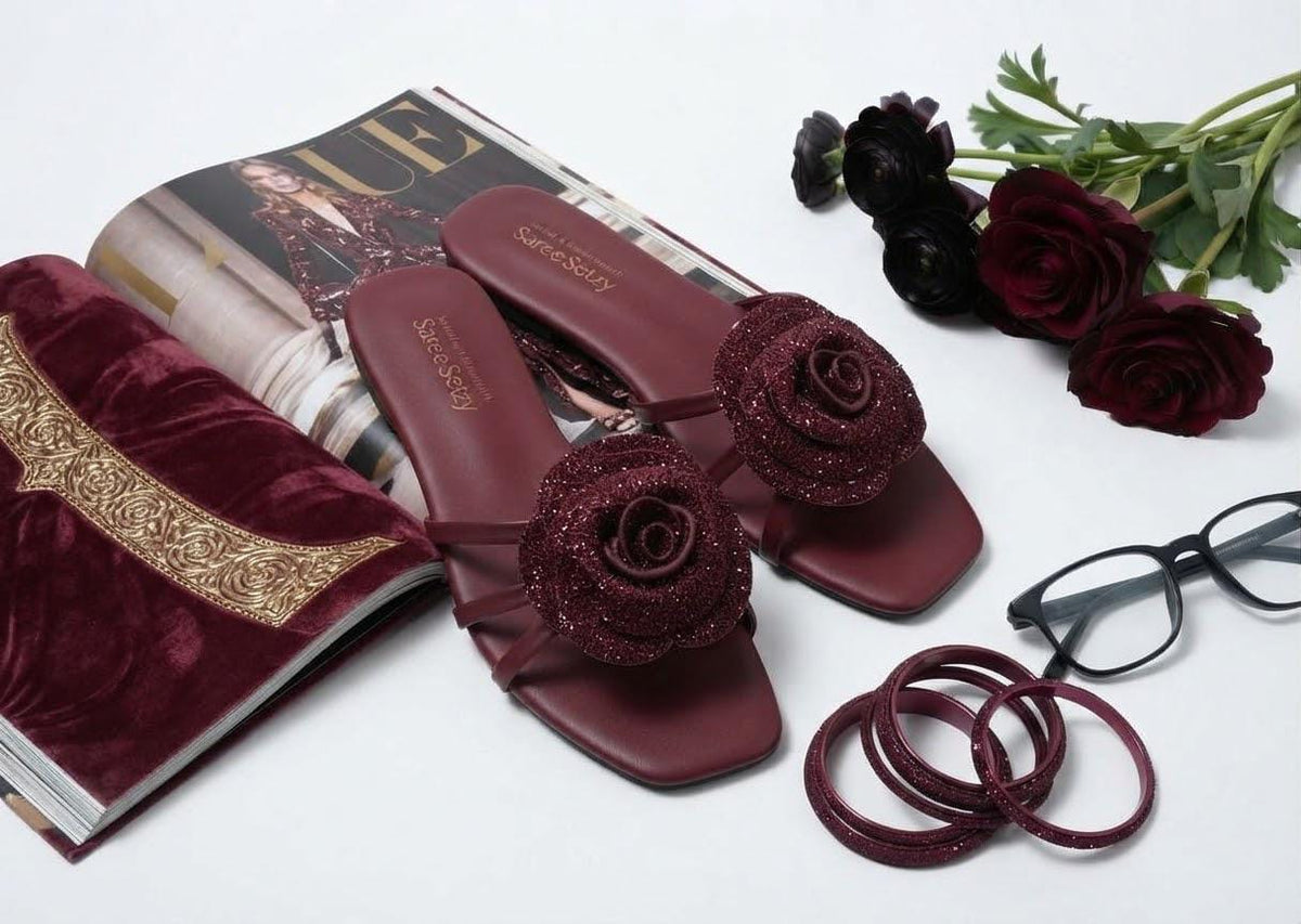 Emerald Rose Crystal Slides – Maroon | Sharkstepzy