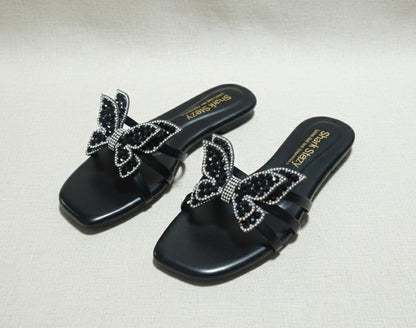 Crystal Butterfly Bow Slides – Pink | Sharkstepzy