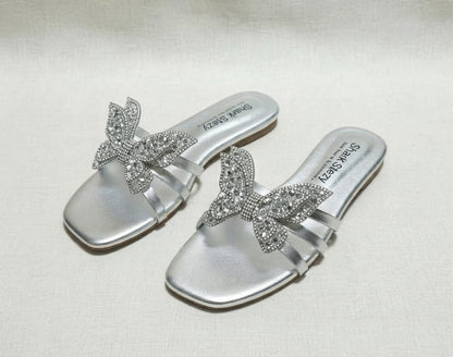 Crystal Butterfly Bow Slides – Black | Sharkstepzy