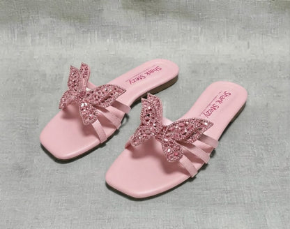Crystal Butterfly Bow Slides – Pink | Sharkstepzy