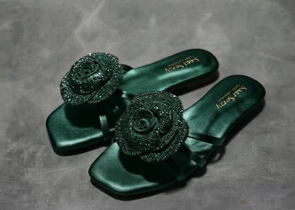 Crystal Rose Flower Slides – Maroon | Sharkstepzy